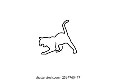 Cat continuous line drawing - cute pet stretching himself with his tail holds high isolated on white background, continuous line drawing of Cat, one line cat shape with active stroke.