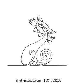 Cat. Continuous line drawing. Funny kitten. White background. Vector