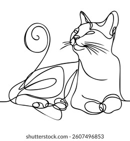 Cat continuous line drawing. One line vector drawing.
