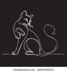 Cat continuous line drawing. Drawing style chalk.
