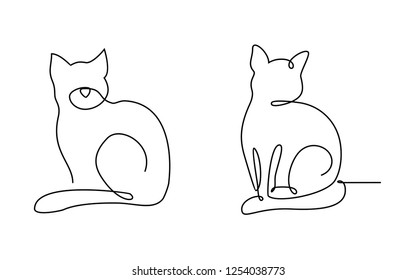 Cat in continuous line, pet vector illustration, cat sitting, drawn by one line.