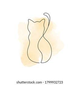 Cat en línea continua con acuarela.