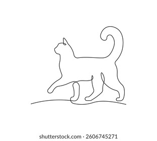Cat continuous one line drawing on a white isolated background. Vector illustration	

