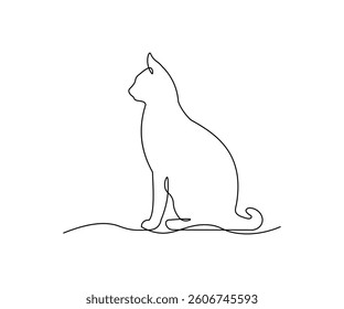 Cat continuous one line drawing on a white isolated background. Vector illustration