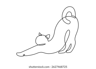Cat Continuous One Line Drawing. Cute Cat Sitting Outline Drawing. Pet Animal Simple Line Art Vector Illustration Black Sketch Isolated on White Background for Minimalist Hand Drawn Design. Not AI