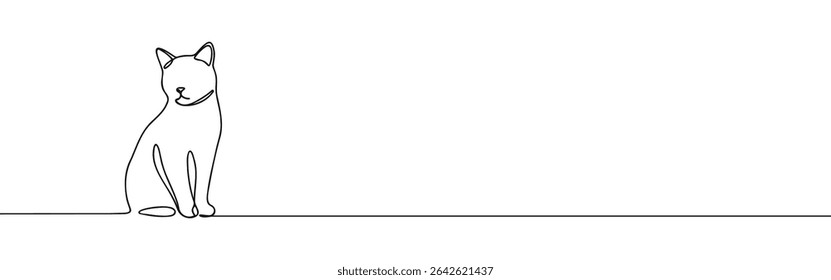 Cat continuous one line drawing. Kitty sitting in simple linear style. Vector illustration.