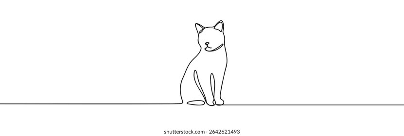 Cat desenho contínuo de uma linha. Kitty sentado em estilo linear simples. Ilustração vetorial.