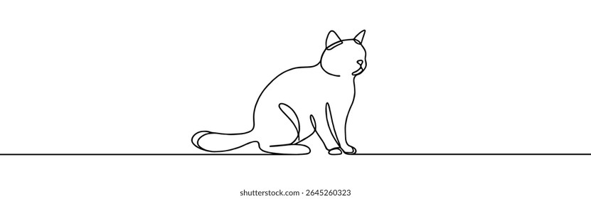 Cat desenho contínuo de uma linha. Kitty sentado em estilo linear simples. Ilustração vetorial.