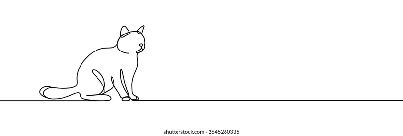 Cat desenho contínuo de uma linha. Kitty sentado em estilo linear simples. Ilustração vetorial.