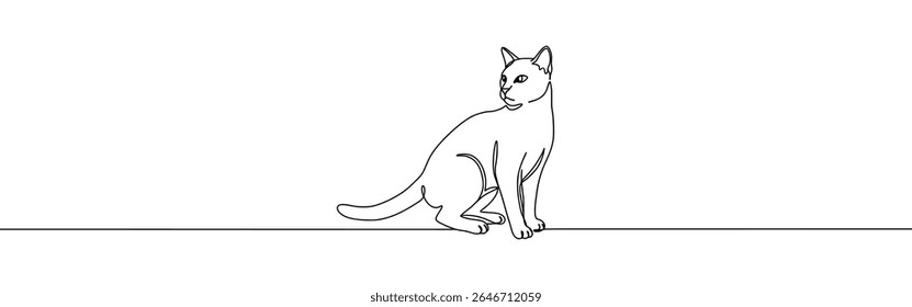 Cat desenho contínuo de uma linha. Kitty sentado em estilo linear simples. Ilustração vetorial.