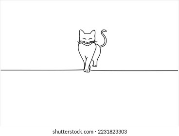cat contour vector hand drawn