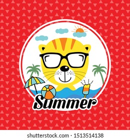 cat the cool boy,hello summer funny animal cartoon,vector illustration