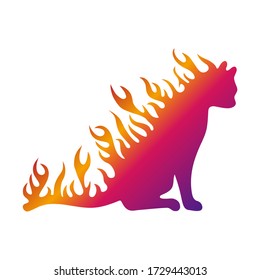 Cat with cool flaming gradient effect isolated on white background vector illustration