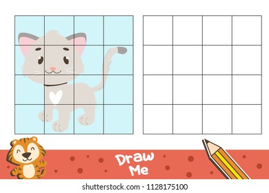 Cat Copy the picture.  Cartoon vector illustration. Coloring book. Educational game for children.