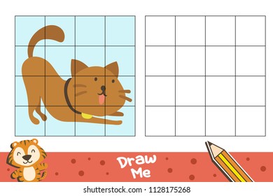 Cat Copy the picture.  Cartoon vector illustration. Coloring book. Educational game for children.