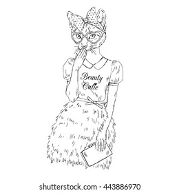 cat coquette girl, furry art illustration, fashion animals