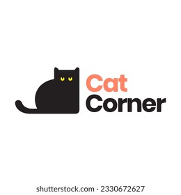 cat corner pets black cute flat mascot cute kitten logo icon vector illustration