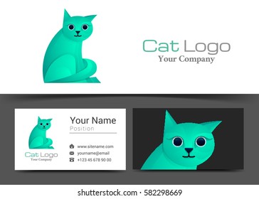Cat Corporate Logo and Business Card Sign Template. Creative Design with Colorful Logotype Visual Identity Composition Made of Multicolored Element. Vector Illustration.