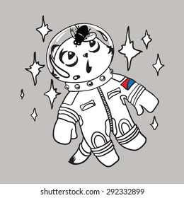 The cat the cosmonaut with astonishment looks at a fly in its survival suit.