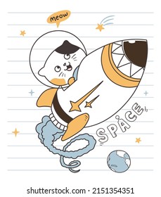 Cat Cosmonaut Doodle Art Vector