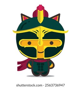 Cat cosplay as small gladiator with helmet and scarf, good for mascot or design element