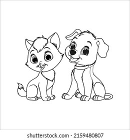 Cat couple coloring page for kids