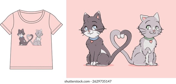 Cat couple in love tangling their tails