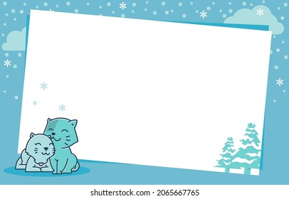 Cat Couple Pine Tree Winter Snowflake Holiday Card Frame Background Template