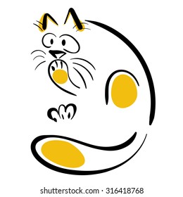 Cat covers mouth with paw.