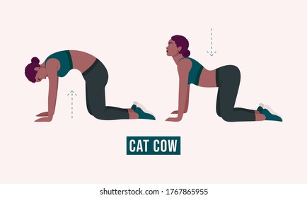 CAT COW exercise, Woman workout fitness, aerobic and exercises. Vector Illustration.