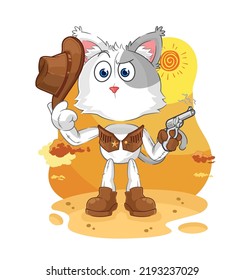 the cat cowboy with gun character vector