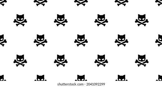 cat crossbones seamless pattern halloween vector dog pet cartoon skeleton spooky ghost repeat wallpaper tile background scarf isolated doodle illustration design