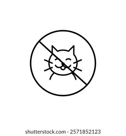 Cat crossed out symbol. Restricted pet area, wildlife interaction warning. Pixel perfect vector icon