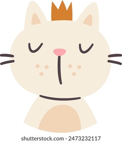 Cat Crown Hand Drawn Portrait Vector Illustration
