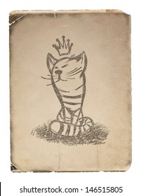 Gato con corona. dibujado a mano. Ilustración vectorial. Eps8