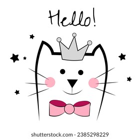 Cat in a crown on a white background