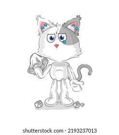 The Cat Cry With A Tissue. Cartoon Mascot Vector