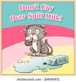 Cat Crying Over Spilt Milk Illustration