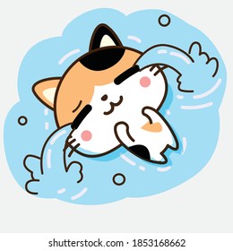Eine Katze weint in einem Tränenteich im Vektor