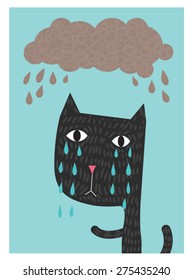 cat crying under the rain for cover book design