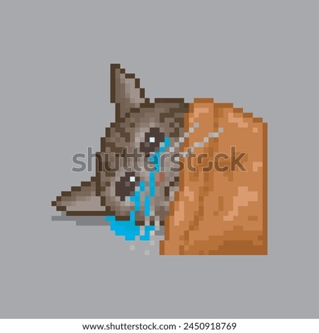 Cat crying under the sheet, pixel art meme