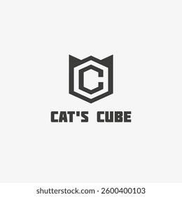 Cat cube logo design template. Vector illustration.