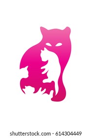 Cat with cubs.Negative space.Vector illustration.