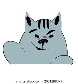 The cat is cunning, gray, with a smile. Vector.
