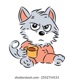 A cat with a cup of coffee Illustration