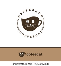 Cat and cup Coffee Logo Identity.  Simple kitten mascot logo Coffee for Brand Identity