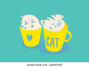 cat in cup illustration vector design