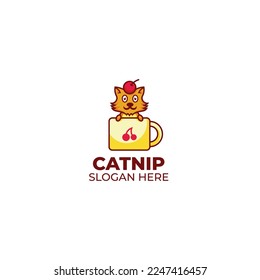 cat cup logo design illustration template