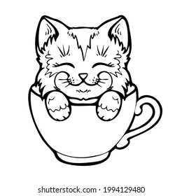 en la ilustración de dibujos animados del vector de contorno de la taza. imagen de libros coloreados, carteles, pegatinas