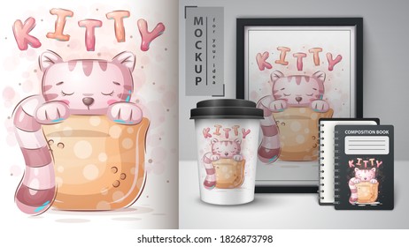 Cat in cup - poster and merchandising. Vectoreps 10